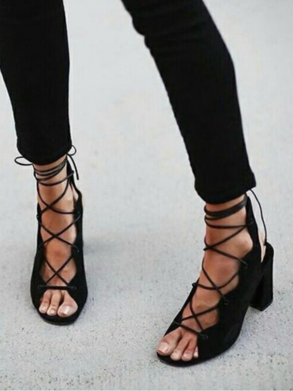 EUC Saint Laurent Babies Black Suede Lace-Up Heeled Sandals Size 38